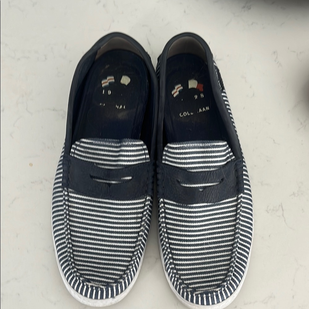 Cole Haan Blue and White Slip-On Loafers Nautical Style